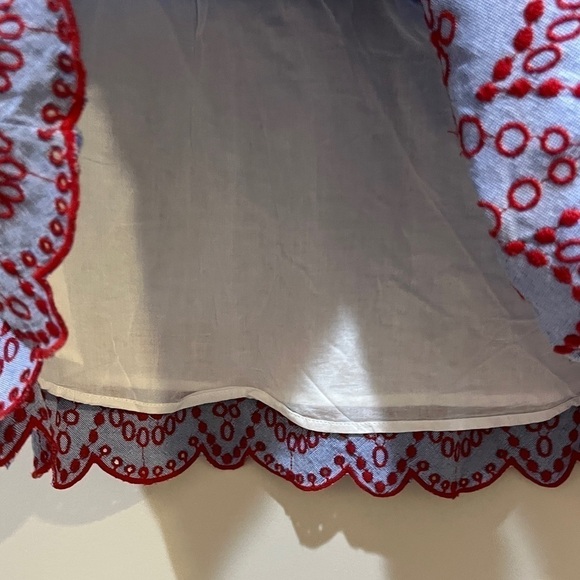 Vineyard Vines Mini Skirt Cornflower Blue with Red Embroidered Hem Flounce Sz S - Picture 6 of 7